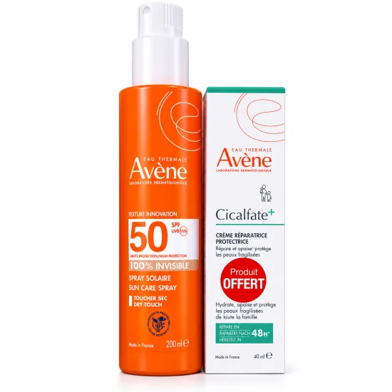 AVENE - SPRAY SOLAIRE INVISIBLE SPF50+ ADULTE 200ML + AVENE CICALFATE CRME REPARATRICE 40ML OFFERTE