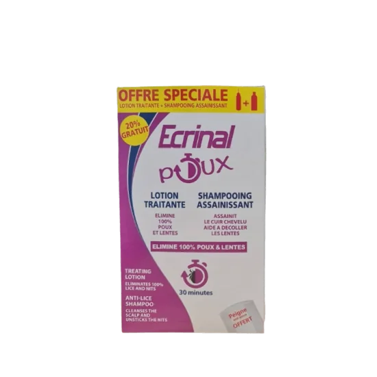 ECRINAL PACK ANTI POUX LOTION + SHAMPOOING (PEIGNE OFFERT) pour Femmes