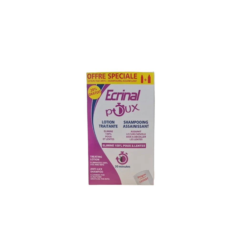 ECRINAL PACK ANTI POUX LOTION + SHAMPOOING (PEIGNE OFFERT) pour Femmes