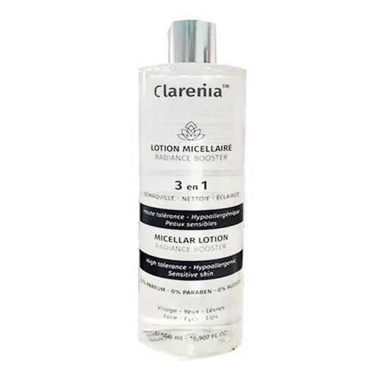 CLARENIA EAU MICELLAIRE RADIANCE BOOSTER 3EN1, 500ML pour Beauté