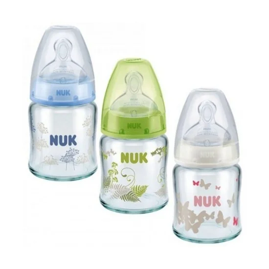 NUK First Choice + Biberon en Verre Bleu 120ml pour Accueil