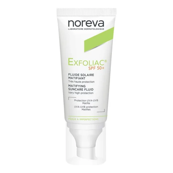 NOREVA EXFOLIAC FLUIDE SOLAIRE MATIFIANT SPF50+, 40ML pour Accueil
