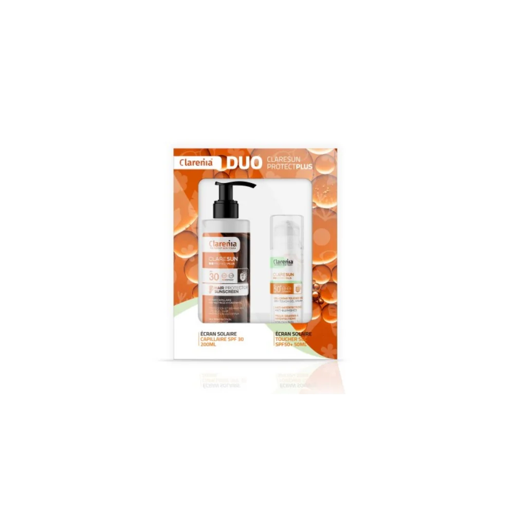 COFFRET SOLAIRE CLARENIA DUO ÉCRAN TOUCHER SEC SPF50+ ET ÉCRAN CAPI...