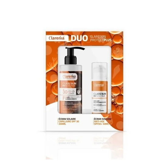 COFFRET SOLAIRE CLARENIA DUO ÉCRAN ANTIAGE SPF50+ ET ÉCRAN CAPILAIR...