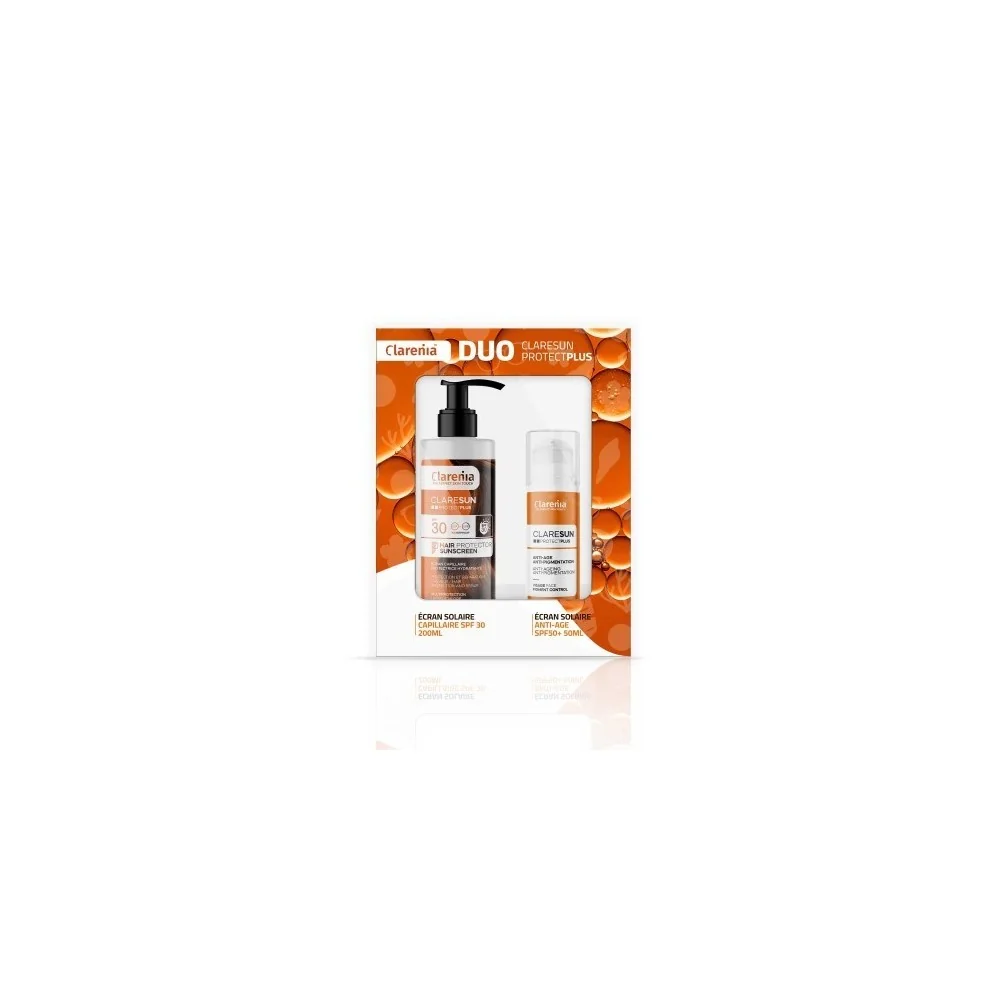 COFFRET SOLAIRE CLARENIA DUO ÉCRAN ANTIAGE SPF50+ ET ÉCRAN CAPILAIR...