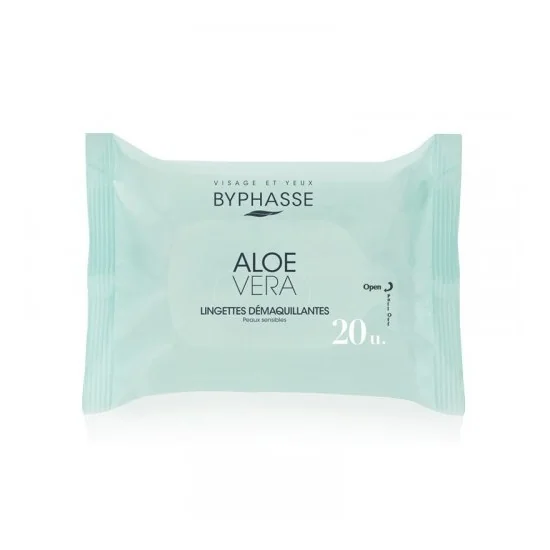 BYPHASSE LINGETTES DEMAQUILLANTES ALOE VERA 20 UNITES pour Beauté