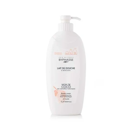 Byphasse Gel douche Caresse 1L - noix de Coco pour Femmes