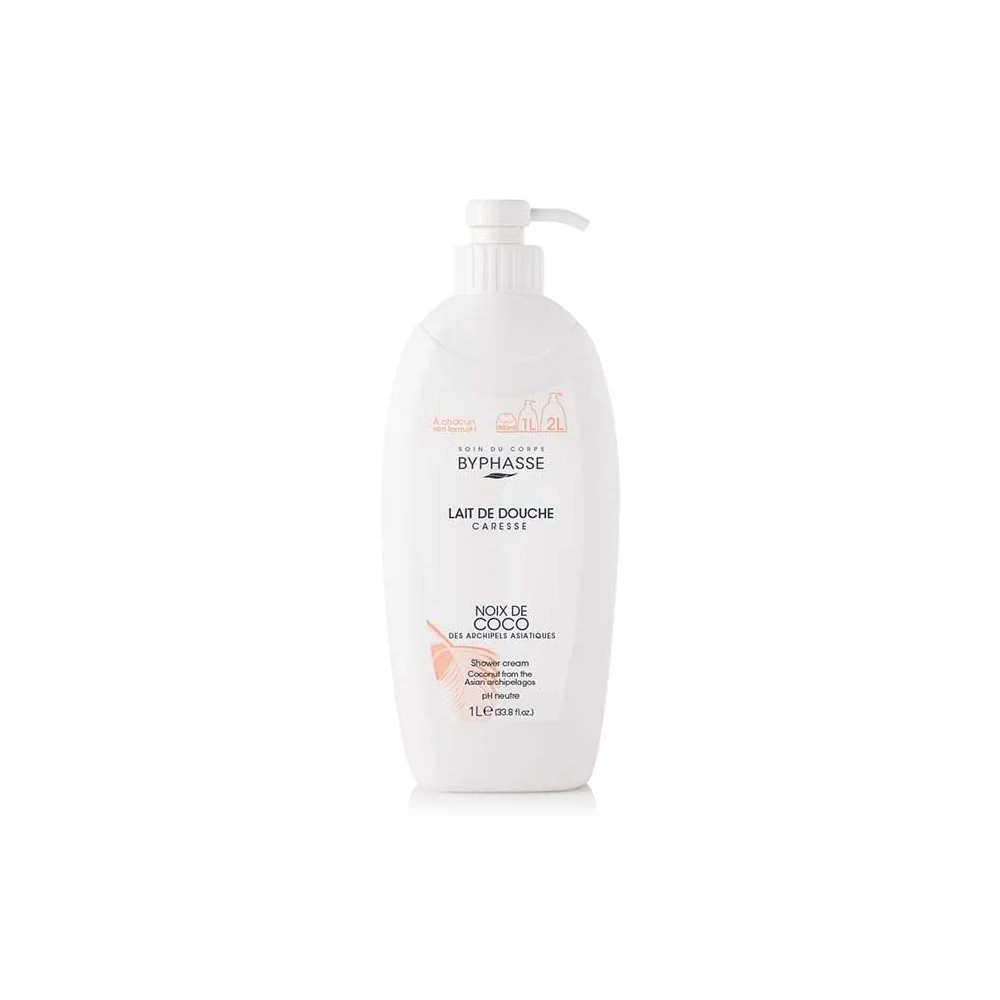 Byphasse Gel douche Caresse 1L - noix de Coco pour Femmes