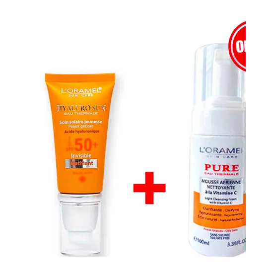 Pack L'Oramel écran solaire matifiant SPF50+ - 40ml + Mousse nettoy...