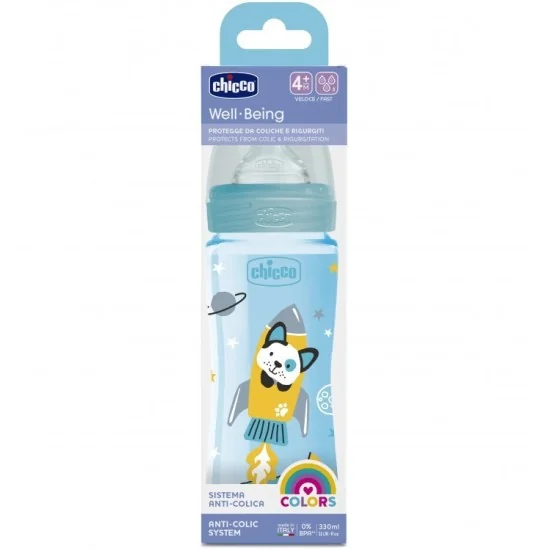 Chicco Well-Being - Biberon en Polypropylène - bleu - 330ml pour Ac...