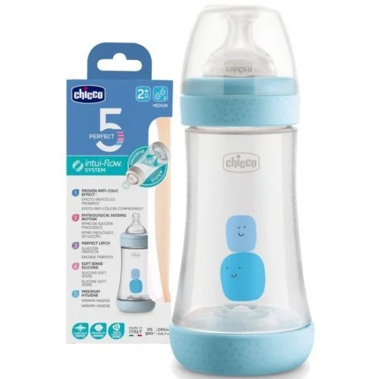 Chicco Biberon Perfect 5 Bleu 240ml pour Nos Promotions