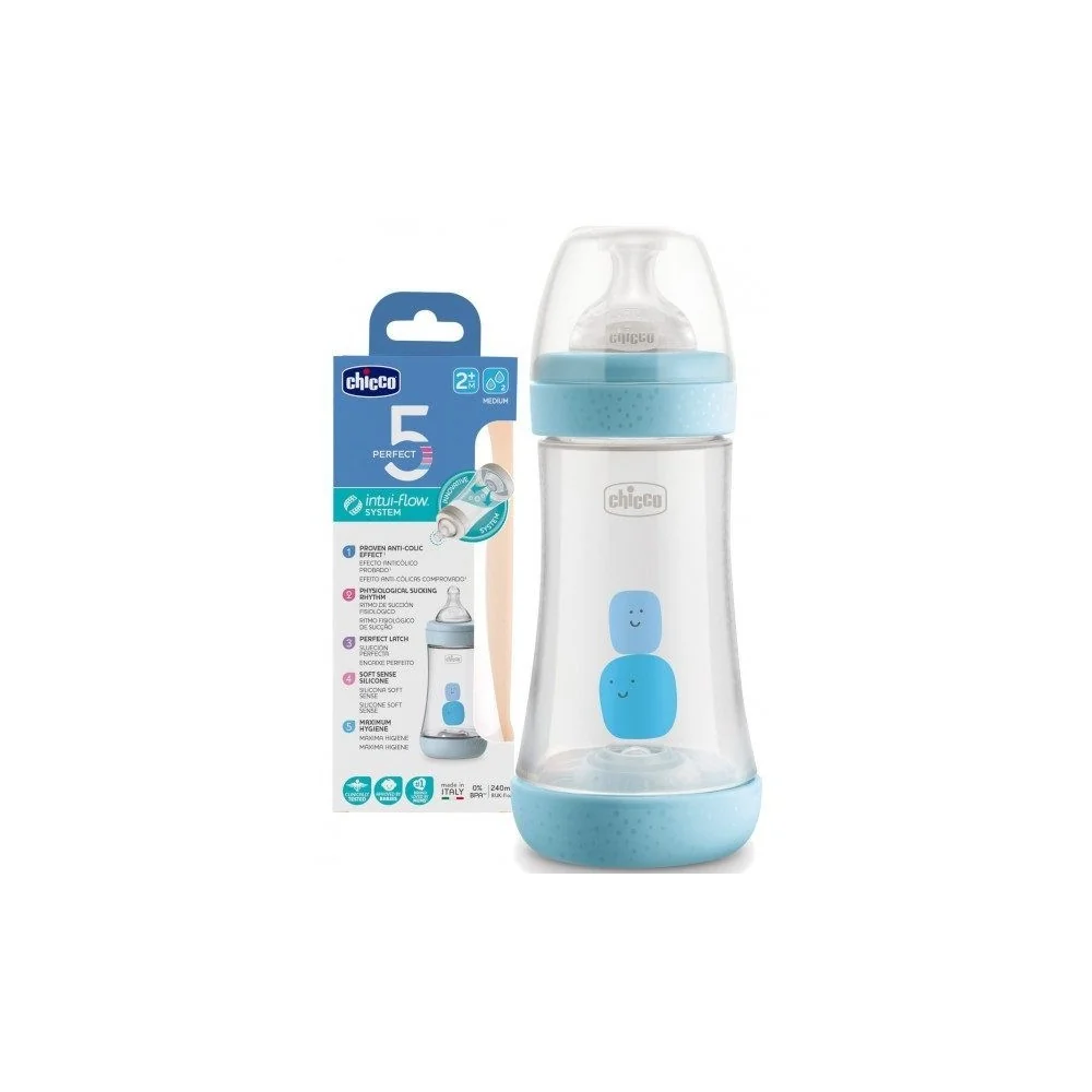 Chicco Biberon Perfect 5 Bleu 240ml pour Nos Promotions
