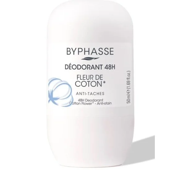 BYPHASSE Deodorant Roll On Anti Taches Fleur de Coton 50ml pour Femmes