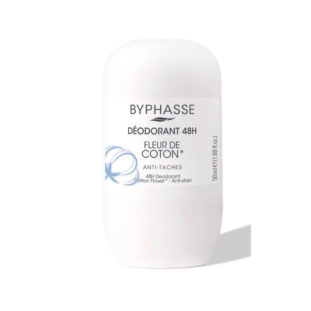 BYPHASSE Deodorant Roll On Anti Taches Fleur de Coton 50ml pour Femmes