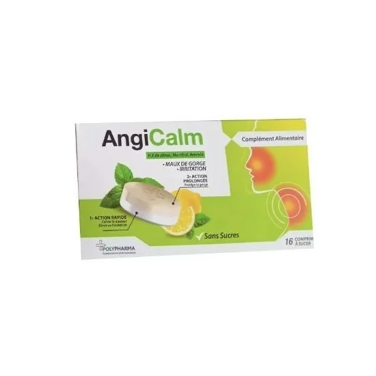AngiCalm Maux De Gorge Irritation Citron Sans Sucre, 16 Comprimés p...