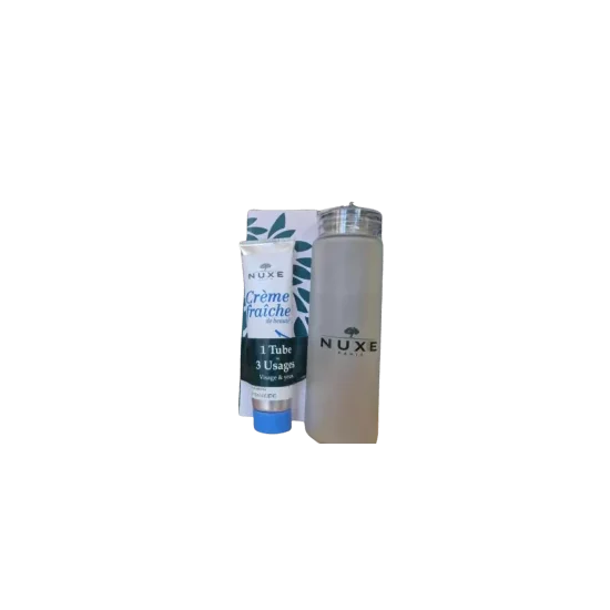 nuxe creme fraiche 3en1 100ml + Gourde en verre pour Beauté