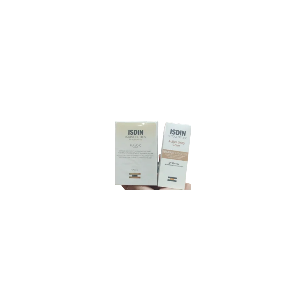 ISDIN FLAVO-C SERUM + ISDIN ECRAN ACTIVE UNIFY TEINTE pour Accueil