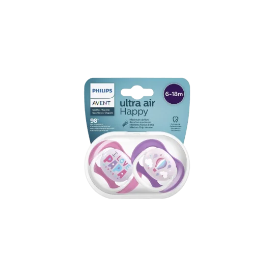 AVENT - LOT DE 2 SUCETTES ULTA AIR HAPPY 6-18MOIS pour Maman et bébé