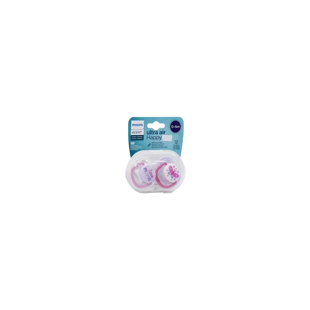 AVENT - LOT DE 2 SUCETTES ULTRA AIR HAPPY 0-6MOIS pour Maman et bébé