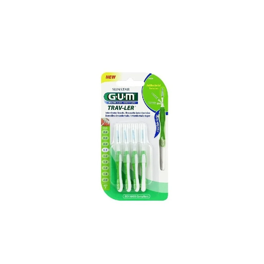 GUM BROSSETTES 1414 TRAV-LER 4 BROSSETTES DE VOYAGE 1.1 MM pour Beauté