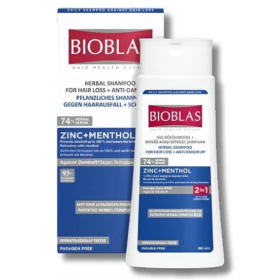 BIOBLAS - SHAMPOING ZINC+MENTHOL ANTI PELLICULAIRE 360ML pour Beauté