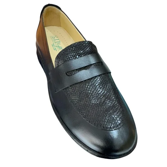 STI LIGHT - DERBIES ORTHOPEDIQUES NOIRS AVEC DETAILS EN CROCCO pour...