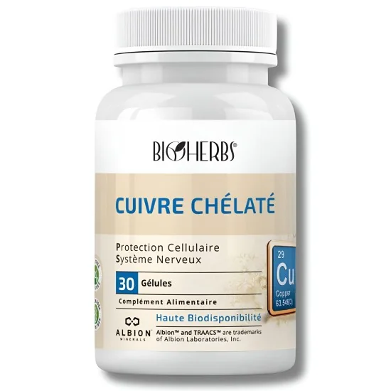 BIOHERBS - CUIVRE CHELATE 30 GELULES pour Compléments Alimentaires