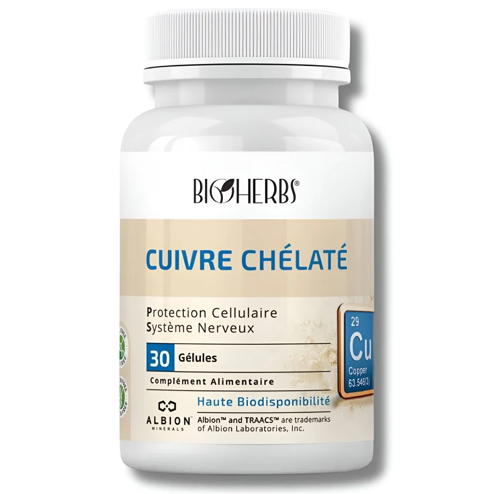 BIOHERBS - CUIVRE CHELATE 30 GELULES pour Compléments Alimentaires