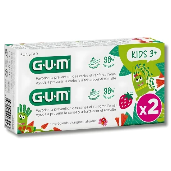 GUM - LOT DE 2 DENTIFRICE KIDS +3ANS 50ML pour Hygiène