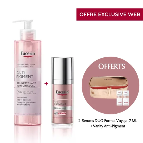 EUCERIN - PACK ANTI PIGMENT : GEL NETTOYANT + SERUM DUO + TROUSSE ET 2 SERUMS ANTI PIGMENT 7ML OFFERTS