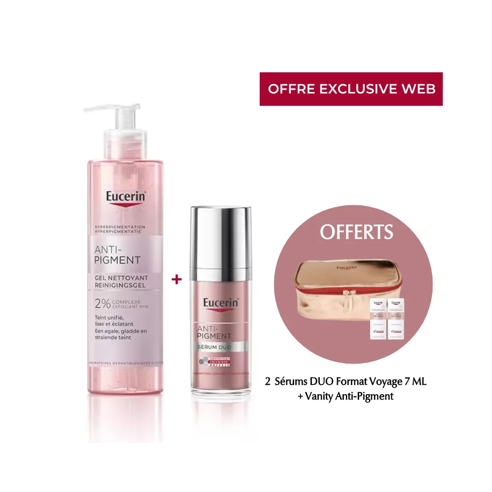 EUCERIN - PACK ANTI PIGMENT : GEL NETTOYANT + SERUM DUO + TROUSSE ET 2 SERUMS ANTI PIGMENT 7ML OFFERTS
