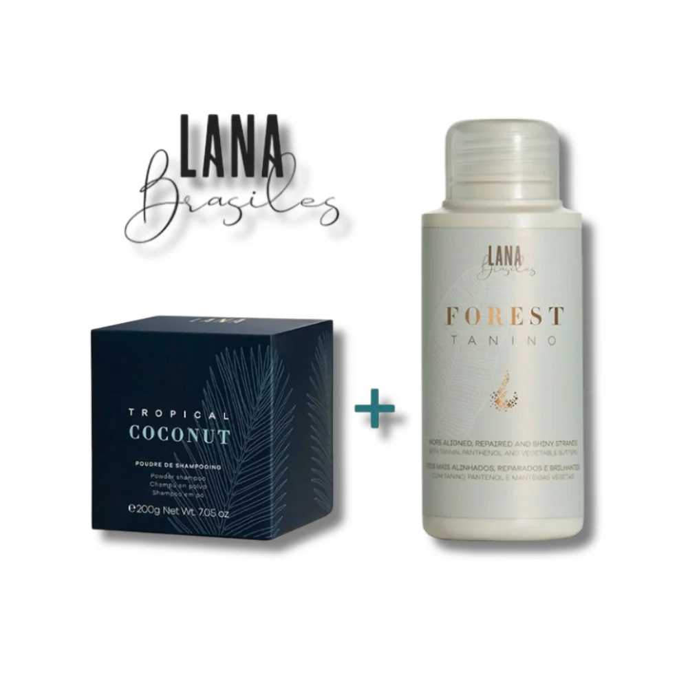 LANA BRASILES - KIT SOIN LISSANT SANS FORMOL "FOREST TANINO" 100ML + POUDRE DE SHAMPOOING 200G