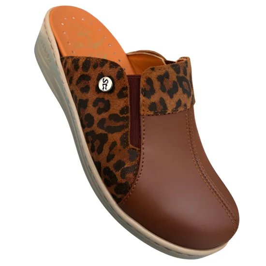 STI LIGHT - SABOTS ORTHOPEDIQUES MARRONS DETAILS LEOPARD FEMME