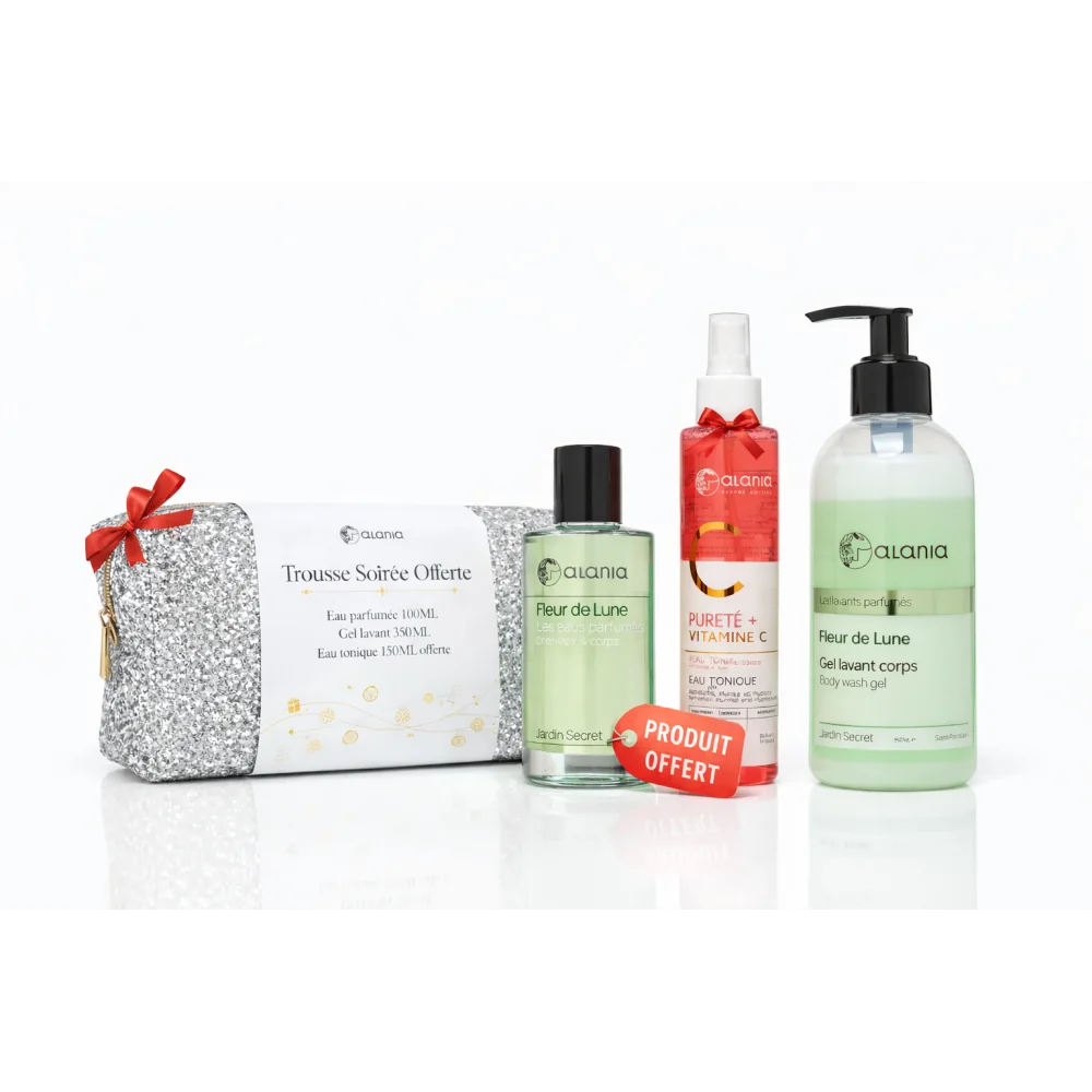 ALANIA FLEUR DE LUNE - GEL LAVANT CORPS 350ML+EAU PARFUMEE 100 ML+EAU TONIQUE 150ML ET TROUSSE OFFERTES